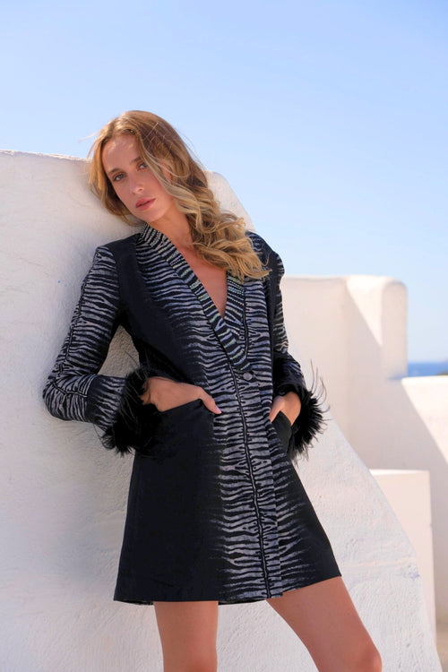 AEGEAN NIGHTS BLAZER DRESS W FUR - Czarina
