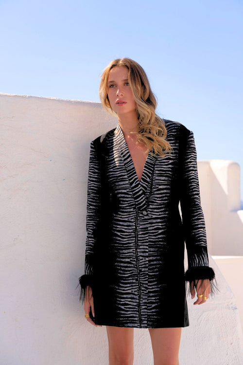AEGEAN NIGHTS BLAZER DRESS W FUR - Czarina