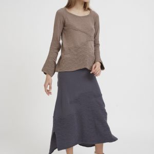 Cozy Off-White Knit Sweater: Elegant Boat Neckline & Sheer Motifs