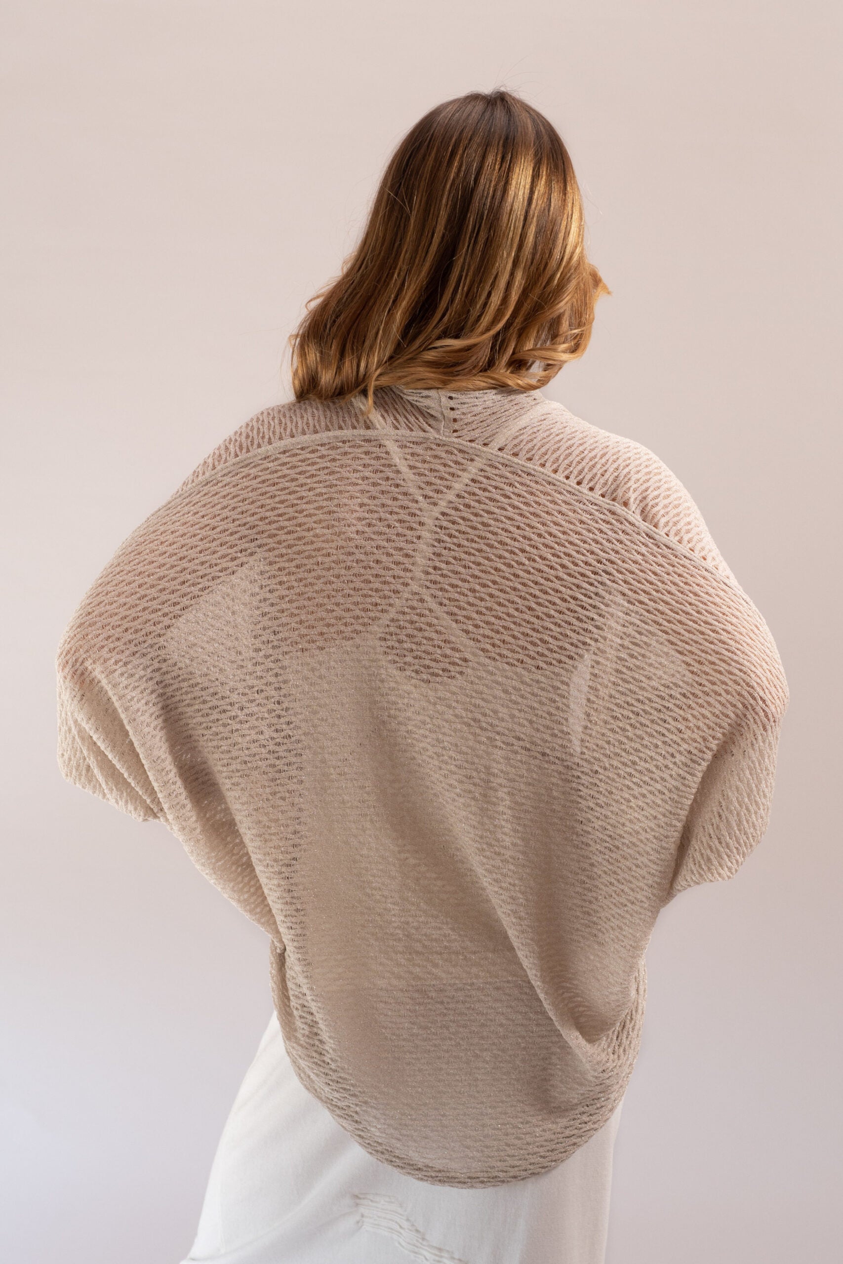 Elegant Semi-Transparent Viscose Lurex Bolero Jacket with Vertical Wave Knit