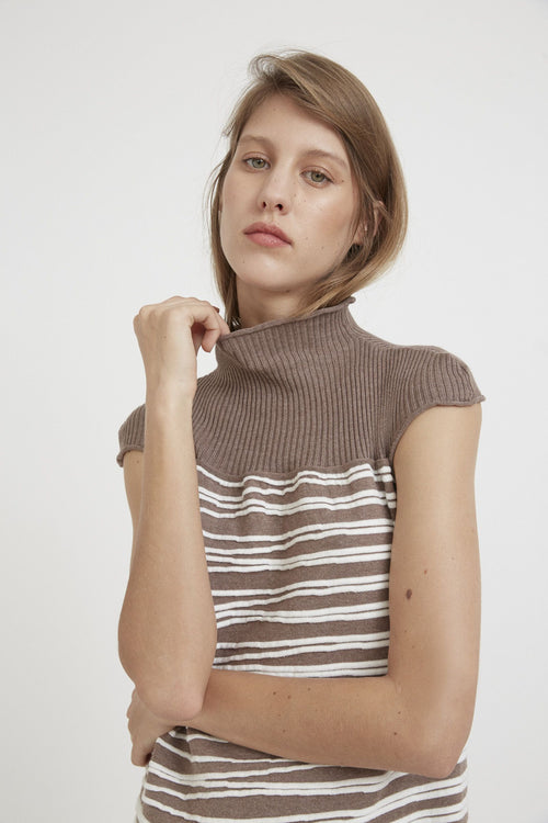 Elegant Cotton Knit Midi Dress with 3D Branches Motifs & Asymmetrical Hem