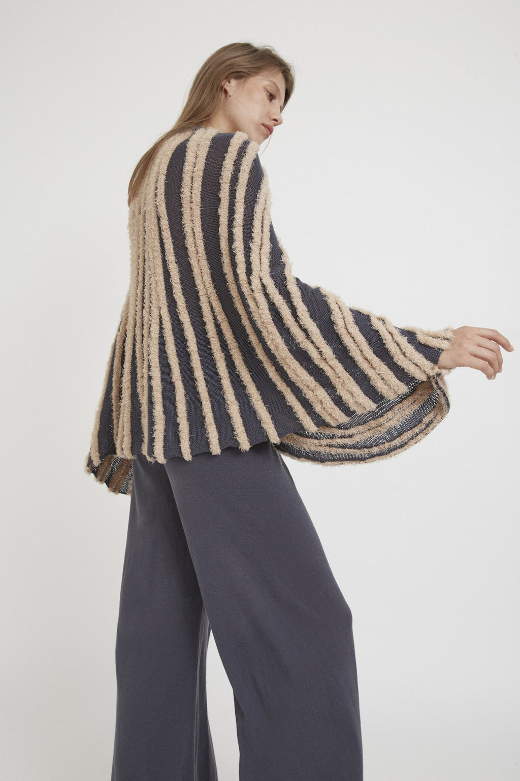 Ester Ferrando Branches Poncho: Flowy Cotton Knit with Ribbed V-Neck