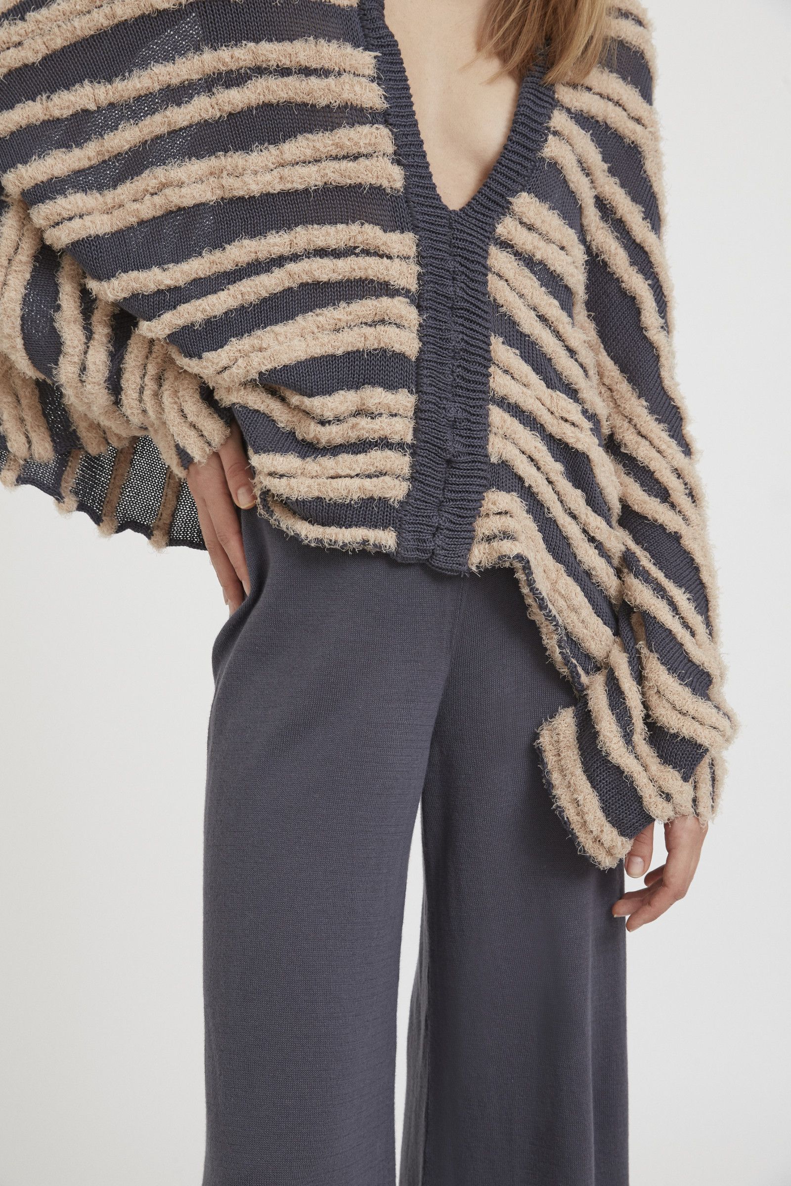 Ester Ferrando Branches Poncho: Flowy Cotton Knit with Ribbed V-Neck