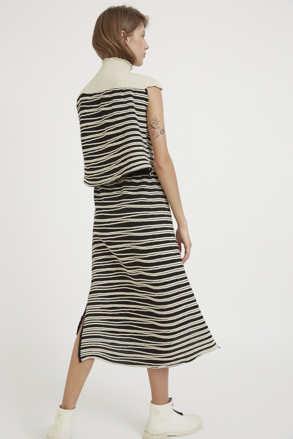 Ester Ferrando Branches Organic Textured A-Line Midi Skirt Merino Wool Blend