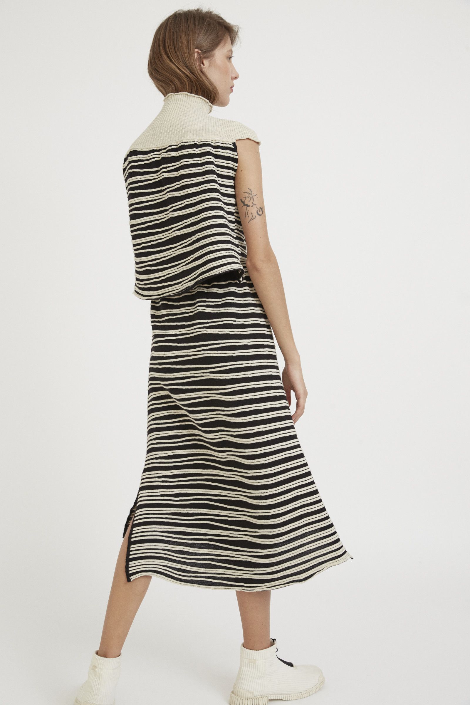 Ester Ferrando Branches Organic Textured A-Line Midi Skirt Merino Wool Blend