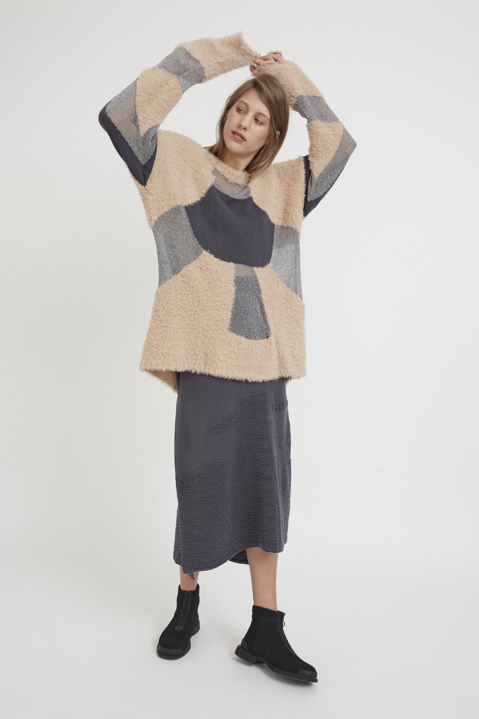 Elegant Crystal Long Sweater: Loose-Fit Textured Semitransparent Cotton Viscose Knit