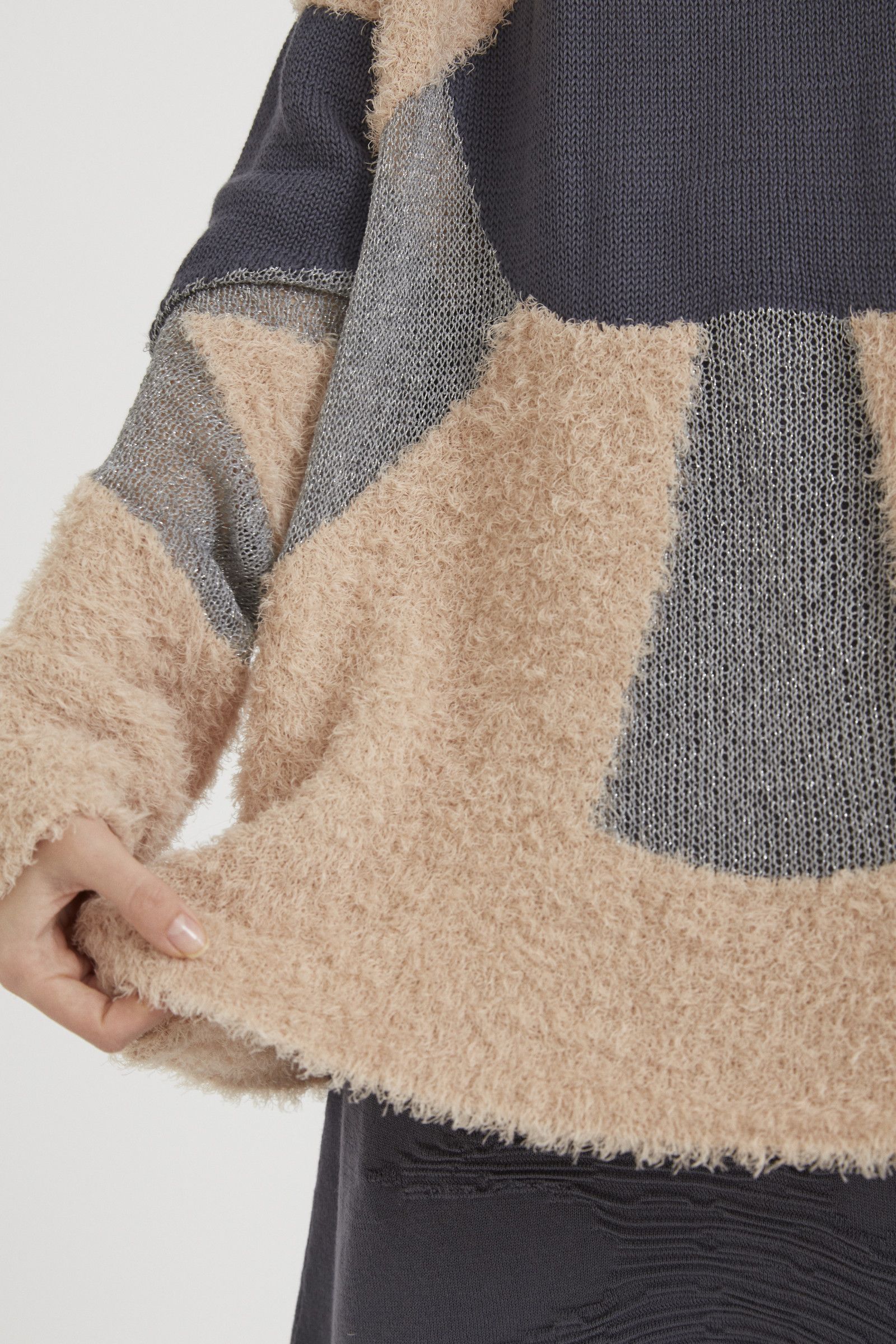 Elegant Crystal Long Sweater: Loose-Fit Textured Semitransparent Cotton Viscose Knit