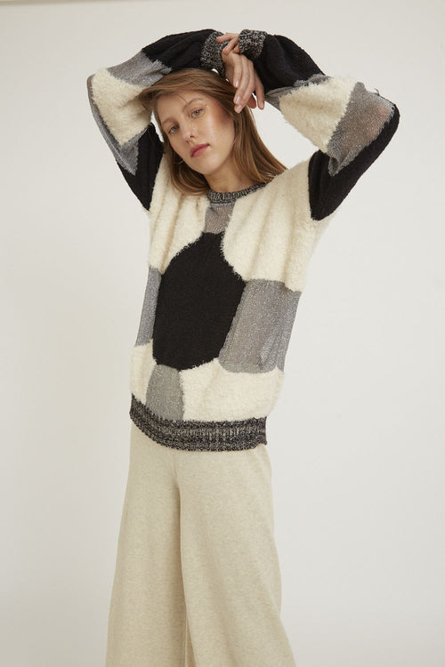 Crystal Short Sweater: Loose-Fit Textured Cropped Translucent Knitwear with Baggy Sleeves
